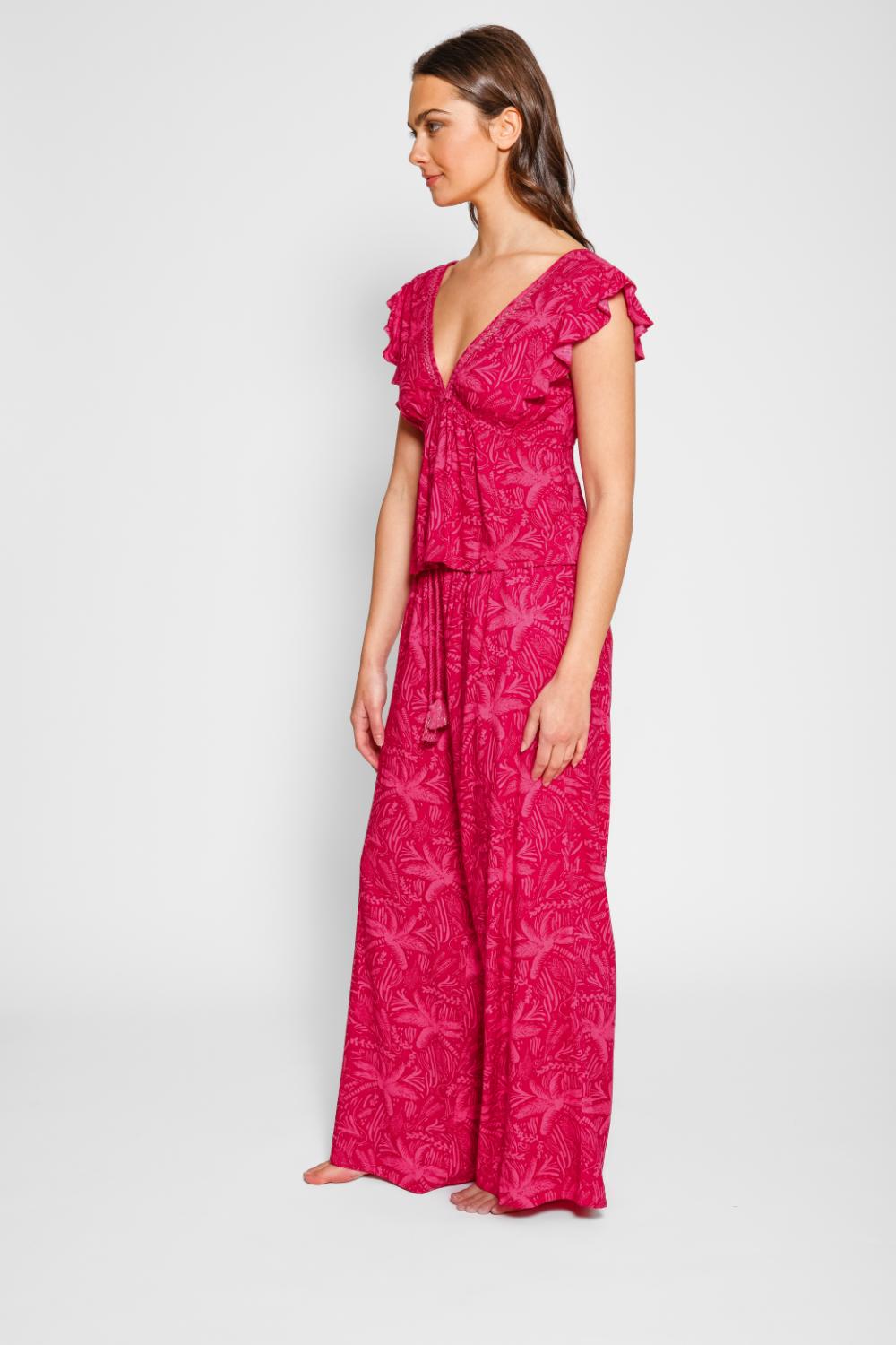 Las Palmas Ruffle Top Set in Sangria